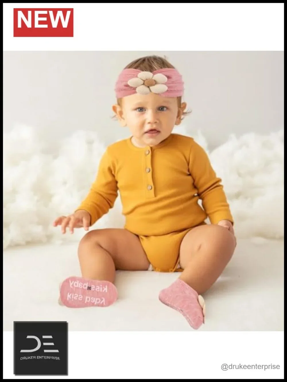 Baby Girl Flower Headband & Socks Set Non-Slip Grip Cotton 0-6M